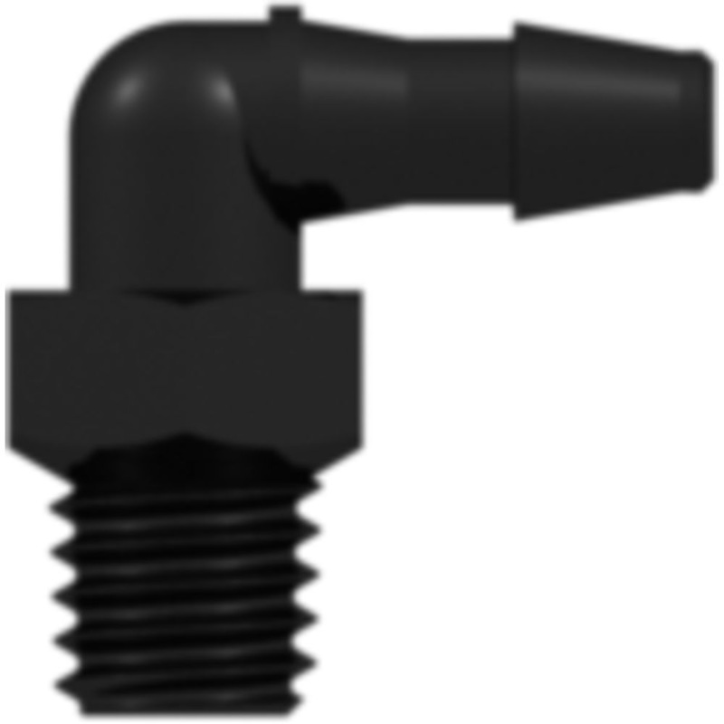 LinkTech 10-32 Special Tapered Thread Elbow with 1/4 Hex to 200 Series Barb, 3/32 (2.4 mm) ID Tubing, Black