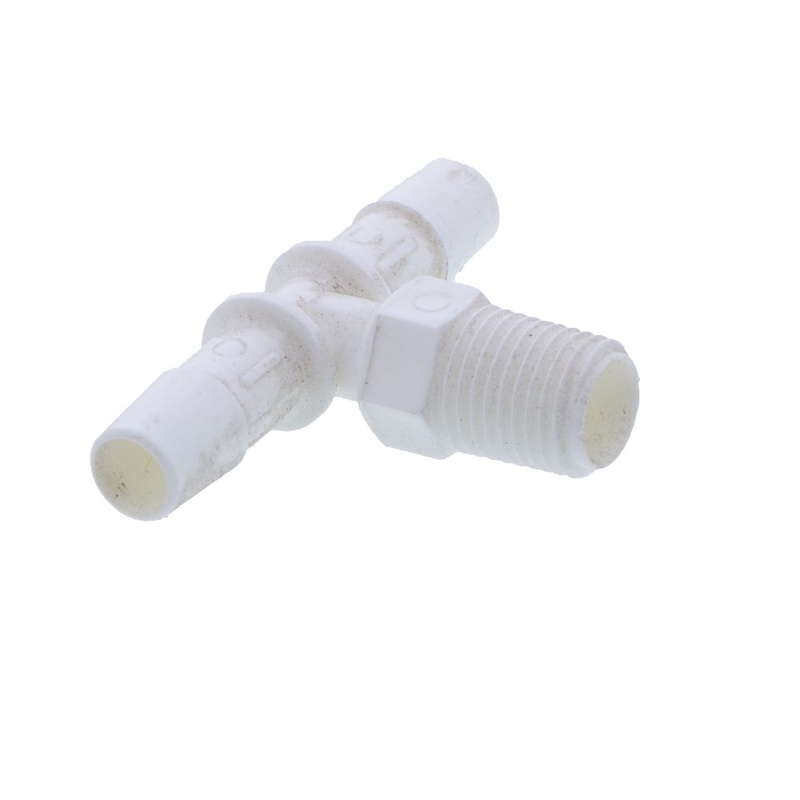 White Barb Tee x Male Branch – 3/8 ID Barb x 3/8 MNPT