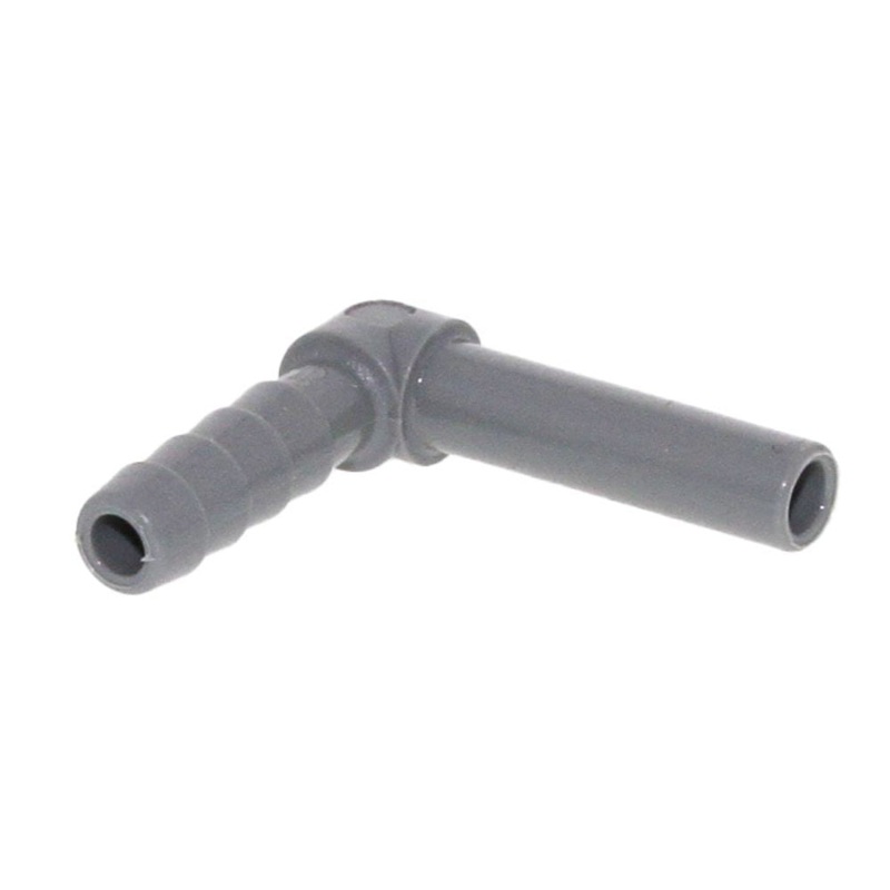 John Guest Stem Elbow Barb Connector  – 1/4 OD Stem x 1/4 ID Barb