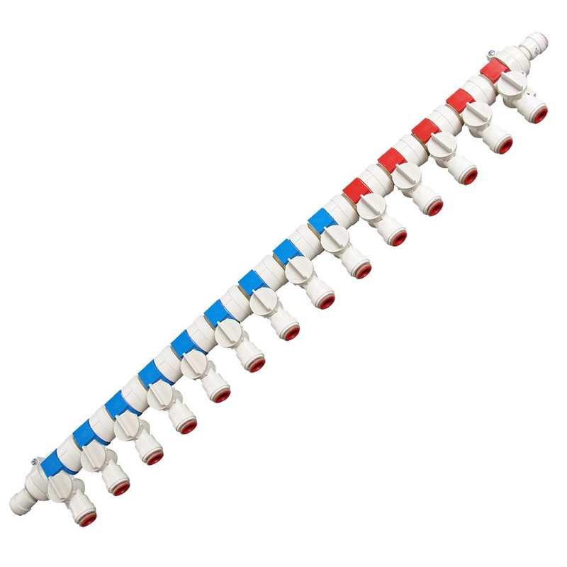 Watts AquaLock/SeaTech – Single Side 14 Port Manifold 9 Cold 5 Hot – 1/2 CTS Inlet/Outlet
