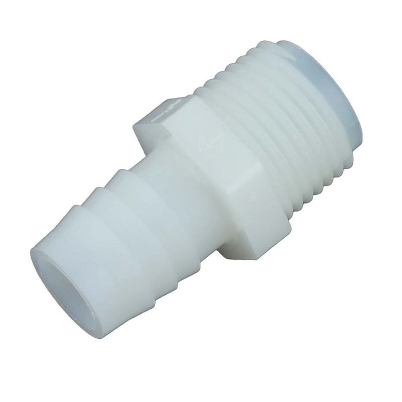 Male Barb Connector White Nylon – 5/8 ID Barb x 1/2 MNPT