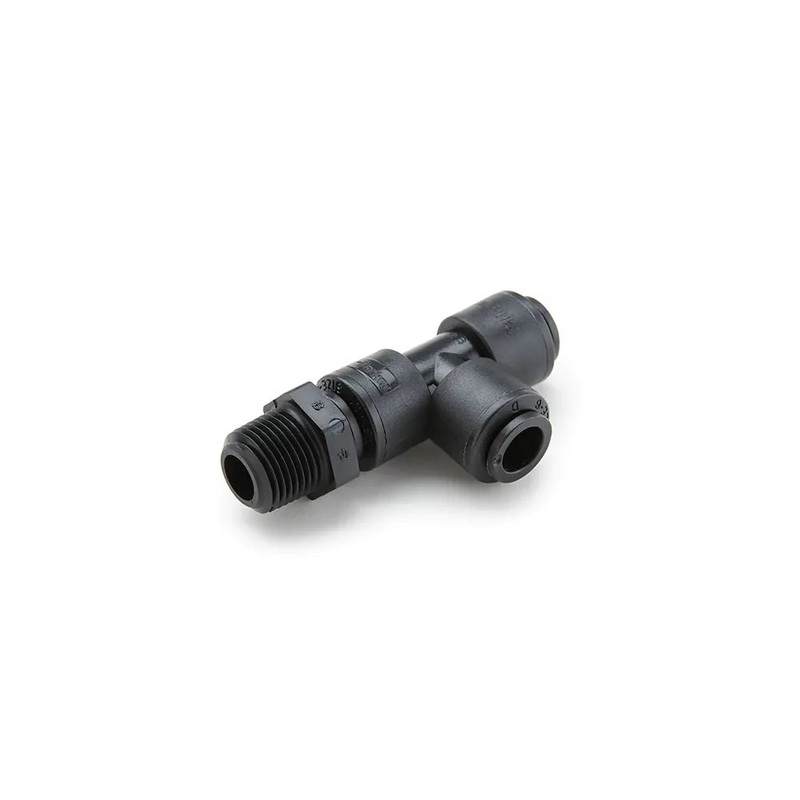 Black Kynar PVDF Male Run Swivel Tee – 1/4 x 1/4 NPTF