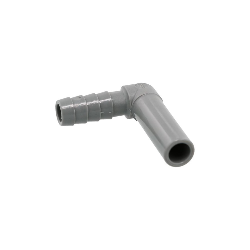 John Guest Stem Elbow Barb Connector  – 3/8 OD Stem x 5/16 ID Barb