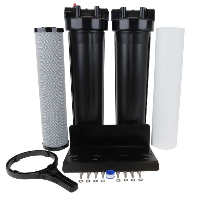 Whole House Water Filter System, 4.5 x 20 Twin Series Filtration Universal Housing – 1 RPT Port