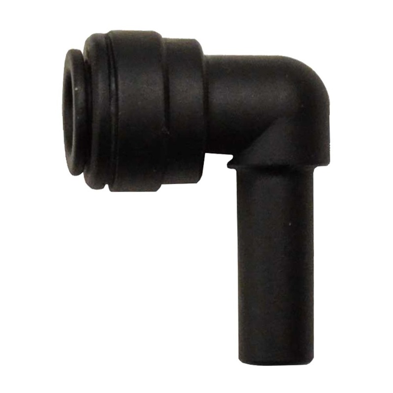 John Guest Stem Elbow Connector Black Polypropylene – 3/8 Stem x 3/8