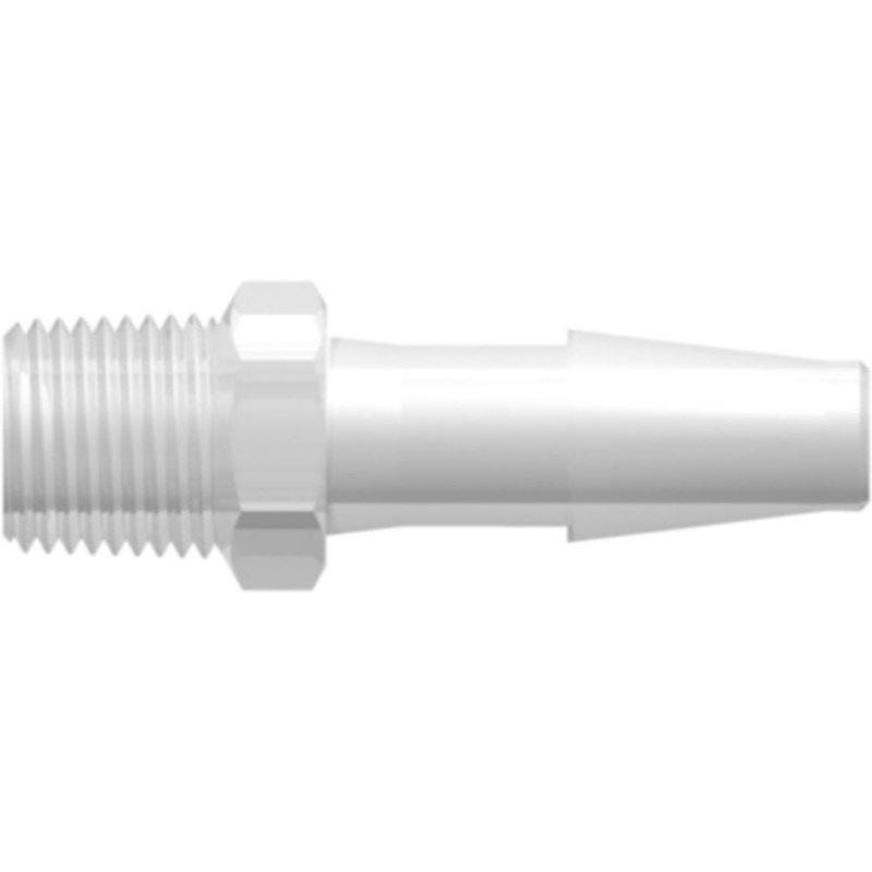 LinkTech 1/8-27 NPT Thread with 7/16 Hex to Classic Series Barb, 1/4 (6.4 mm) ID Tubing, Natural Polypropylene