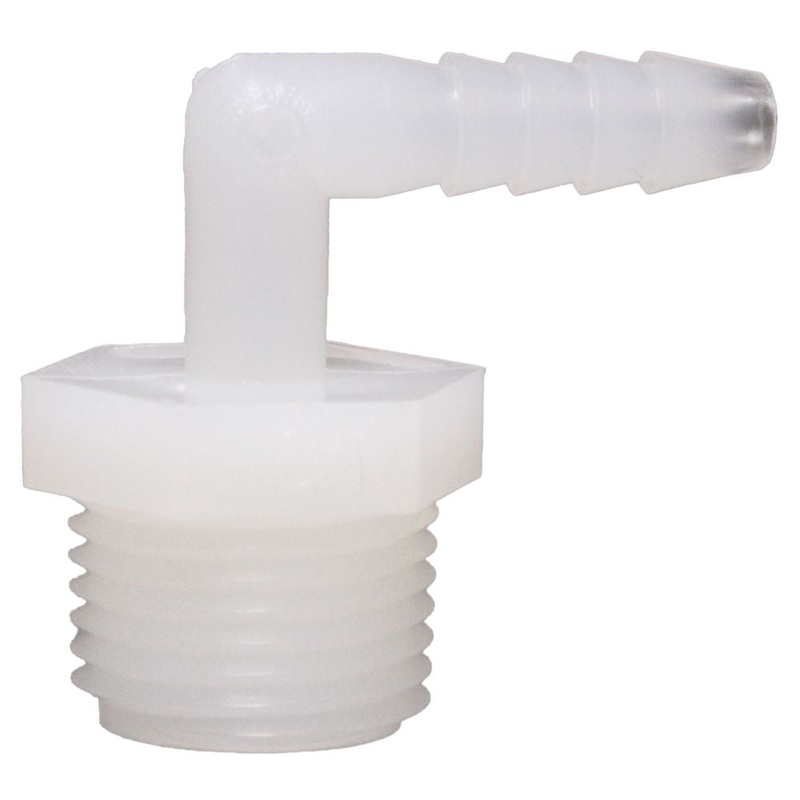 Male Elbow Barb x Male NPT – 1/4 HB x 1/2 MNPT – Natural Nylon