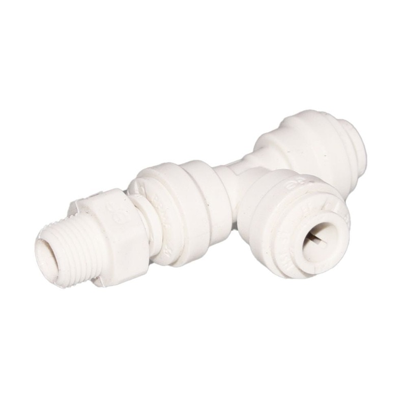 John Guest Polypropylene Swivel Male Run Tee – 1/4 x 1/4 NPTF