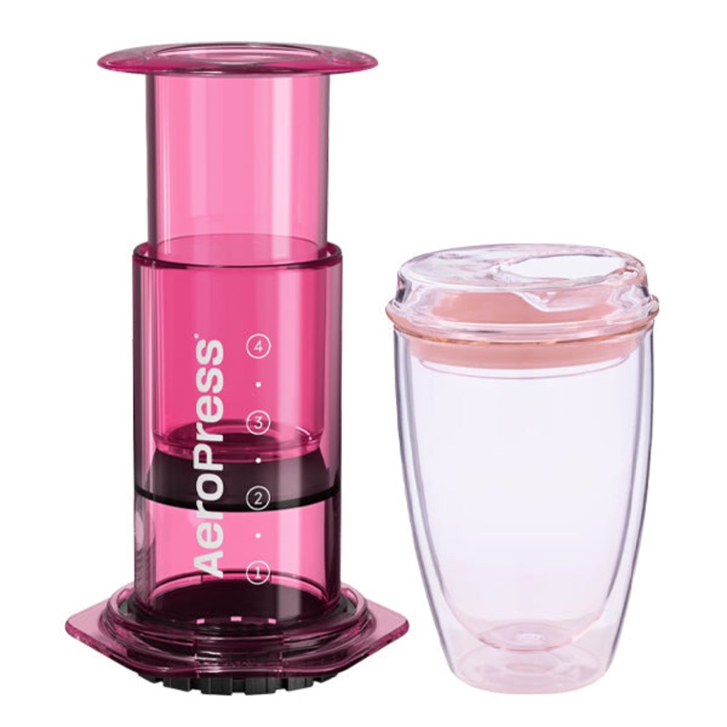 Aeropress + Good Cuppa Bundle|Clear|Black|Red|Green|Pink|Purple|Blue|8oz Clear|8oz Charcoal|8oz Amber|8oz Teal|8oz Pink|12oz Clear|12oz Charcoal|12oz Amber|12oz Teal|12oz Pink