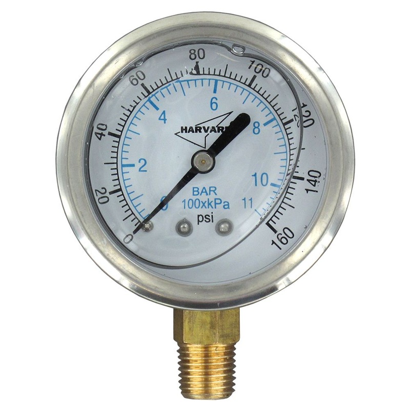 Water Pressure Gauge 160 PSI, 1/4 MPT, 2.5 Plastic Dial, Lower Mount, SS Case