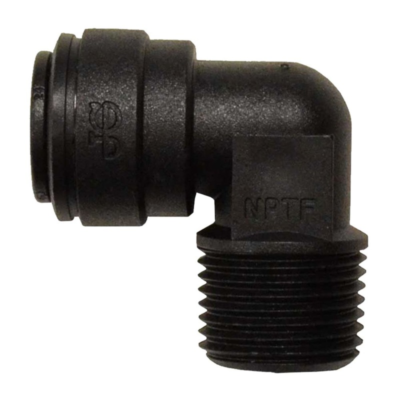 John Guest Fixed Elbow NPTF Black Polypropylene – 1/4 x 3/8 NPTF