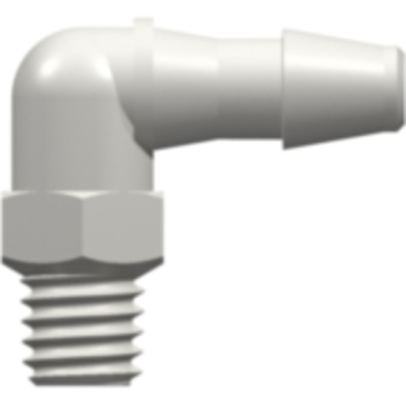 LinkTech 10-32 Special Tapered Thread Elbow with 1/4 Hex to 200 Series Barb, 1/8 (3.2 mm) ID Tubing, White