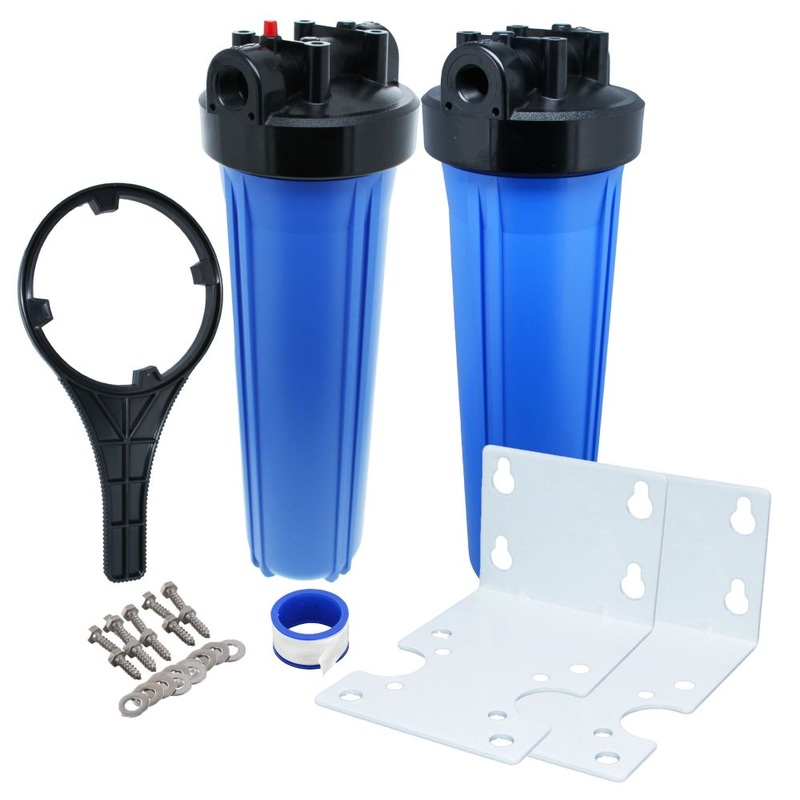 20 Big Flow Twin Parallel Filter Housing DIY – Black Cap/Blue Sump 1 PR, Wrench