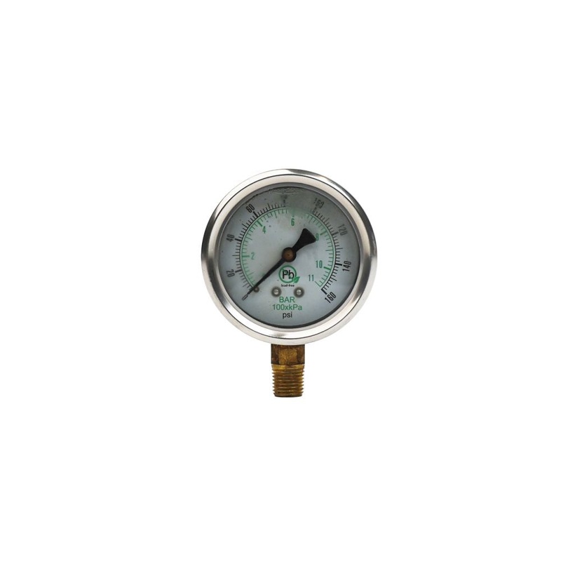 Water Pressure Gauge 160 PSI, 1/4 MPT, 2.5 Dial, Lower Back Mount, SS Case, ASME Certified