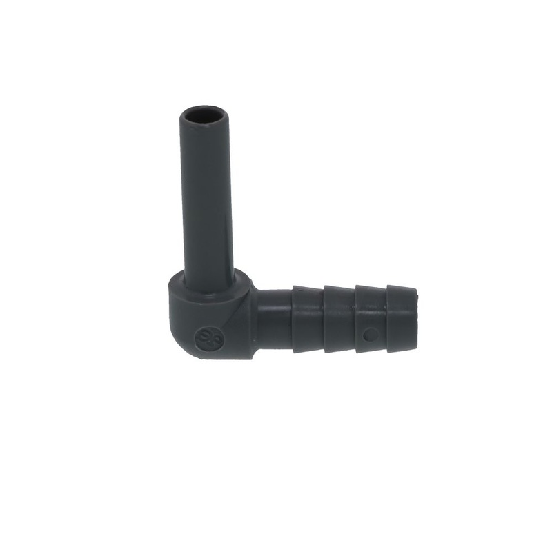 John Guest Stem Elbow Barb Connector  – 1/4 OD Stem x 5/16 ID Barb