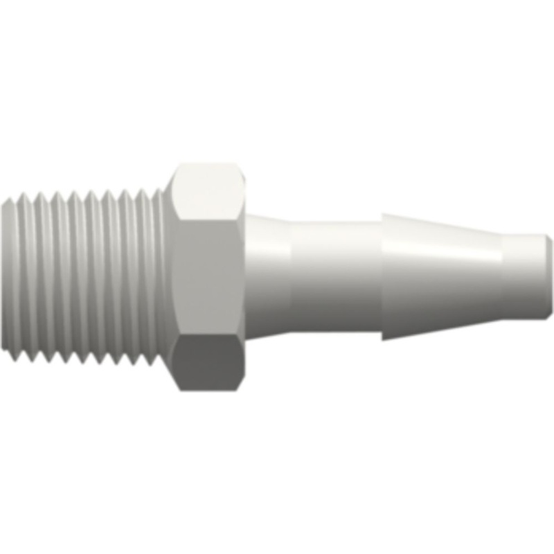 LinkTech 1/8-27 NPT Thread with 7/16 Hex to Classic Series Barb, 3/16 (4.8 mm) ID Tubing, White Nylon
