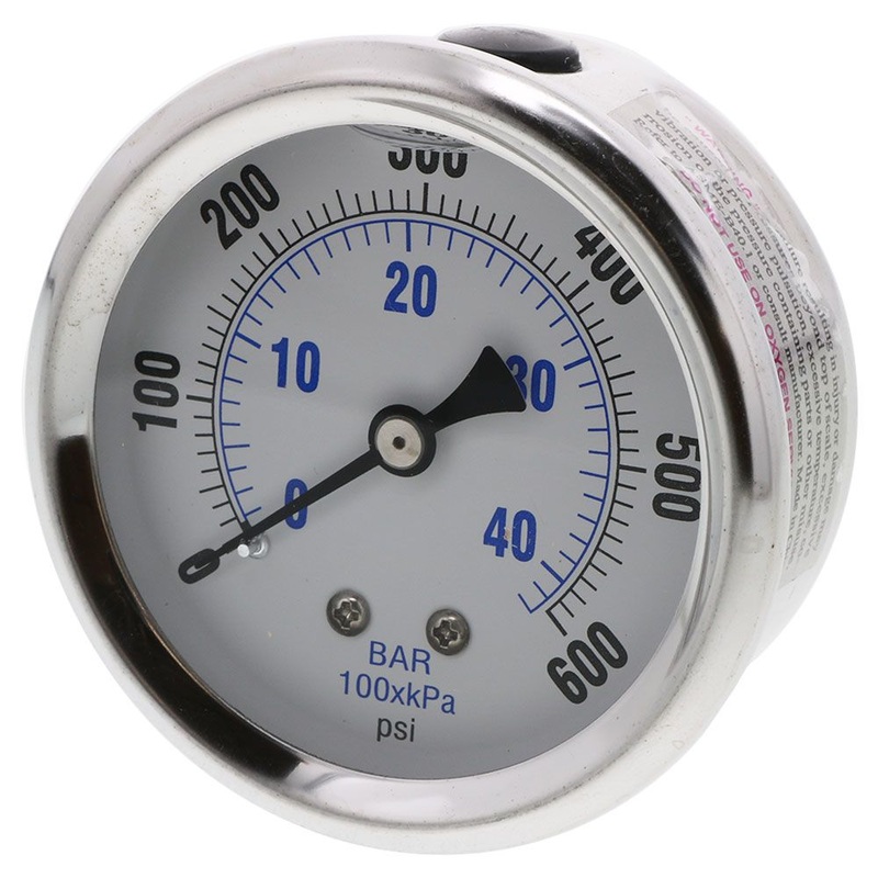 Water Pressure Gauge 600 PSI, 1/4 MPT, 2.5 Plastic Dial, Center Mount, SS  Case