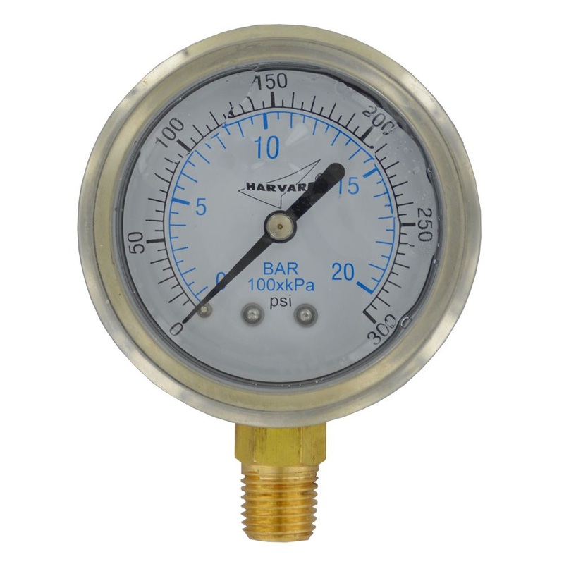 Water Pressure Gauge – 300 PSI, 1/4 MPT, 2.5 Plastic Dial, Lower Mount, SS Case