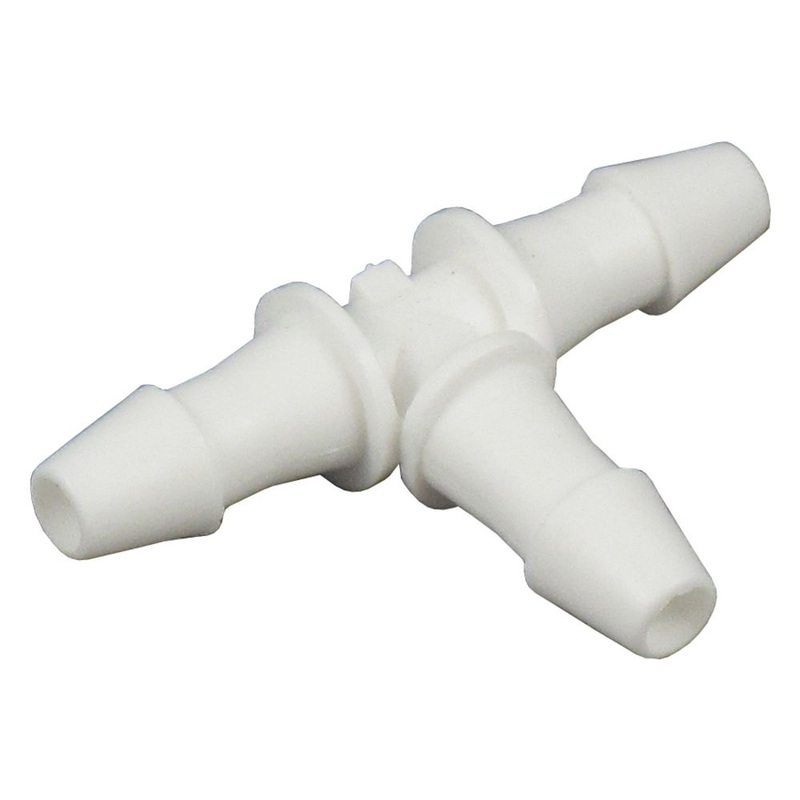 Barbed Equal Tee White Polypropylene – 1/8 ID x 1/8 ID x 1/8 ID