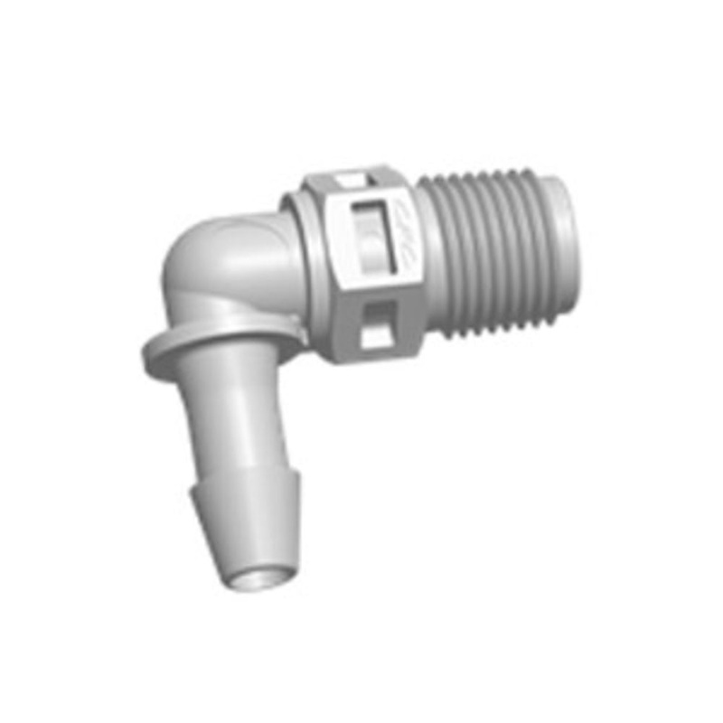 FitQuik PVDF (Kynar) Thread to Tube Elbow Fitting – 1/8 NPT to 3/16 ID Barb