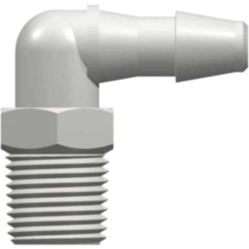 LinkTech 1/8-27 NPT Thread Elbow with 7/16 Hex to 200 Series Barb, 3/16 (4.8 mm) ID Tubing, White Nylon