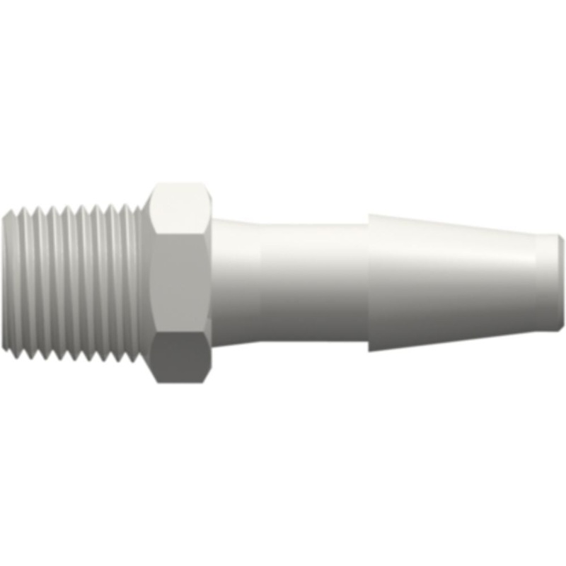 LinkTech 1/8-27 NPT Thread with 7/16 Hex to Classic Series Barb, 1/4 (6.4 mm) ID Tubing, White Nylon