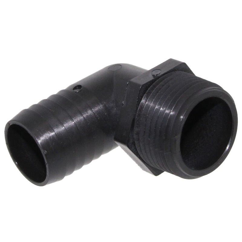 Male Elbow Barb x Male NPT – 1 HB x 1/2 MNPT – Black Polypropylene