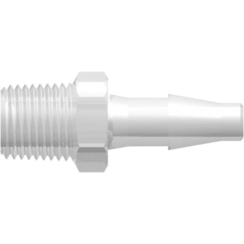LinkTech 1/8-27 NPT Thread with 7/16 Hex to Classic Series Barb, 3/16 (4.8 mm) ID Tubing, Natural Polypropylene