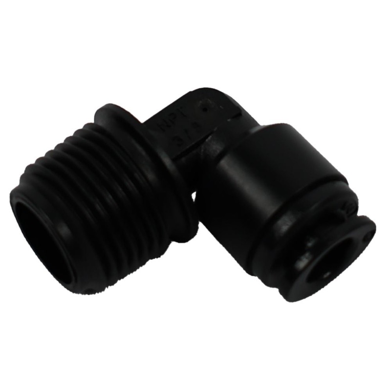 BLACK – Male Elbow Acetal  1/4 qc x 3/8 MNPT