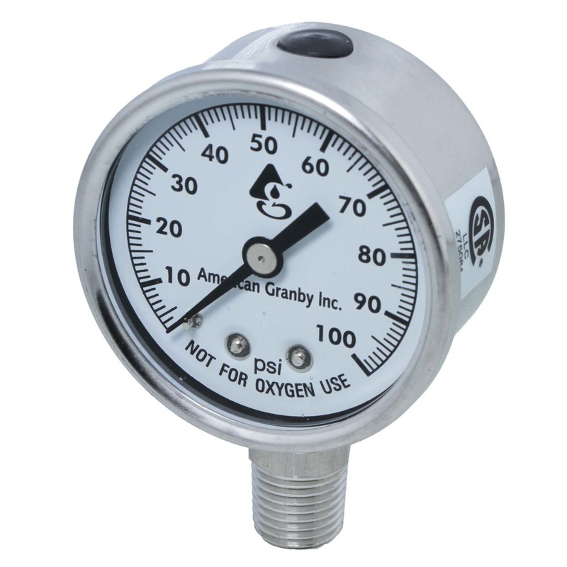 Water Pressure Gauge 100 PSI, 1/4 MPT, 2.0 Plastic Dial, Lower Mount, SS Case
