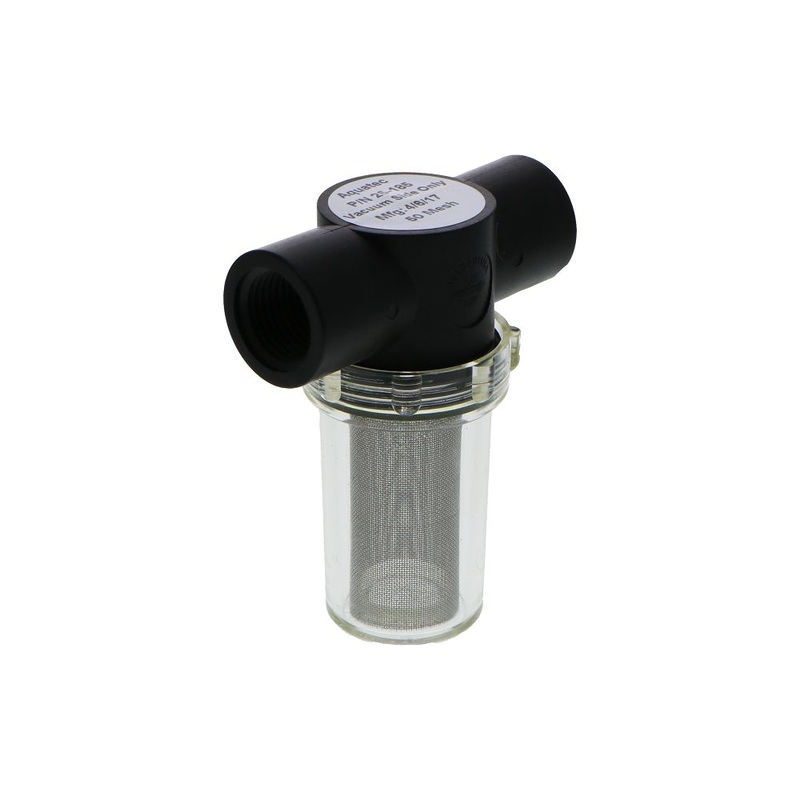 50 Mesh Stainless Steel High Flow In-Line Strainer, Clear Twist-Off Bowl, w/ 1/2 FNPT Ports