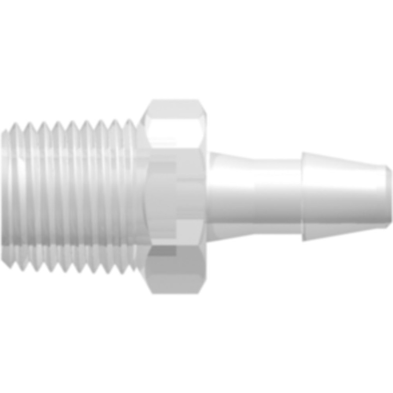 LinkTech 1/8-27 NPT Thread with 7/16 Hex to 200 Series Barb, 5/32 (4.0 mm) ID Tubing, Natural Polypropylene
