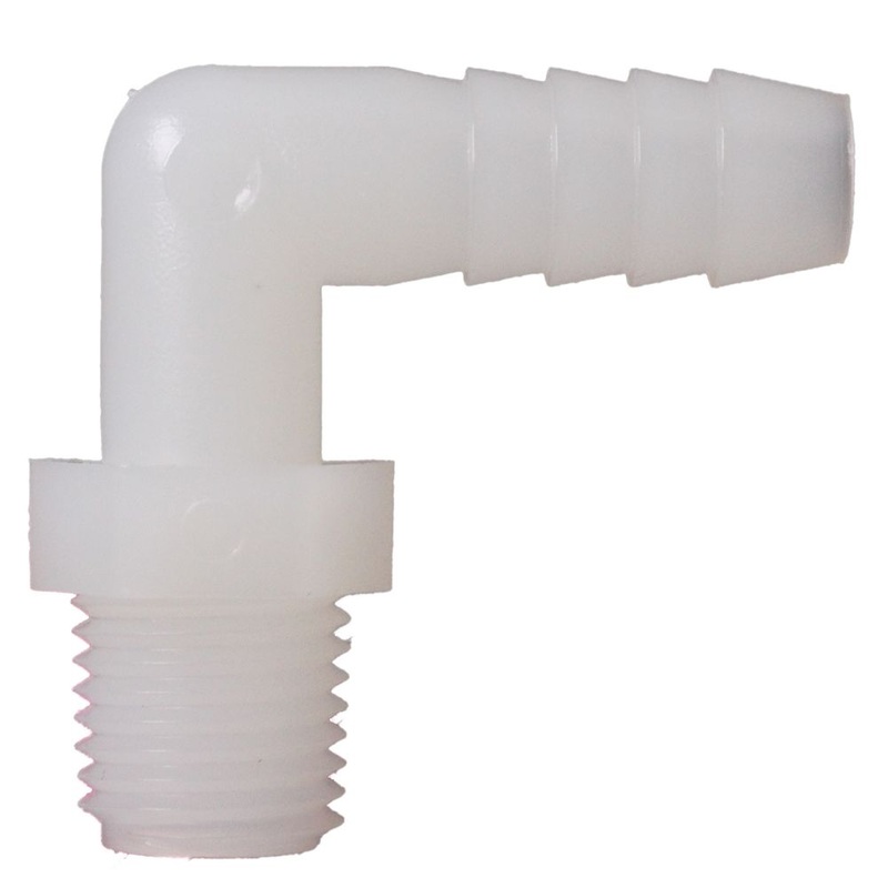 Male Elbow Barb x Male NPT – 1/2 HB x 3/8 MNPT – Natural Nylon