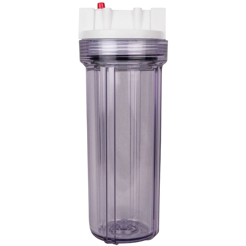 10 Slim Line Filter Housing Clear Sump/White Boss Cap 1/2 W/ PR – 1/2 FPT