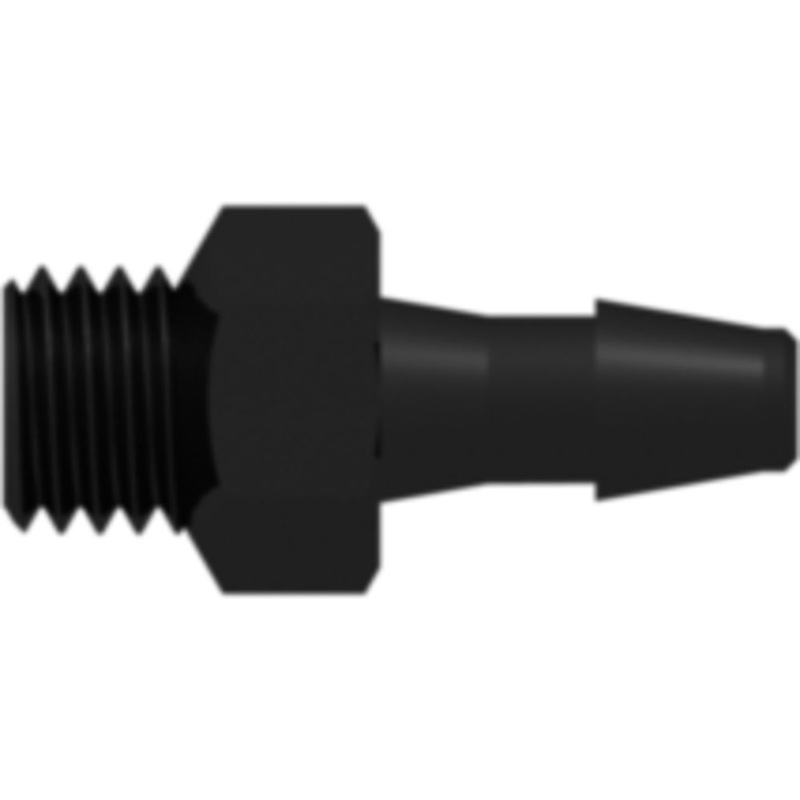 LinkTech 1/4-28 UNF Thread with 5/16 Hex to 200 Series Barb, 1/8 (3.2 mm) ID Tubing, Black Nylon