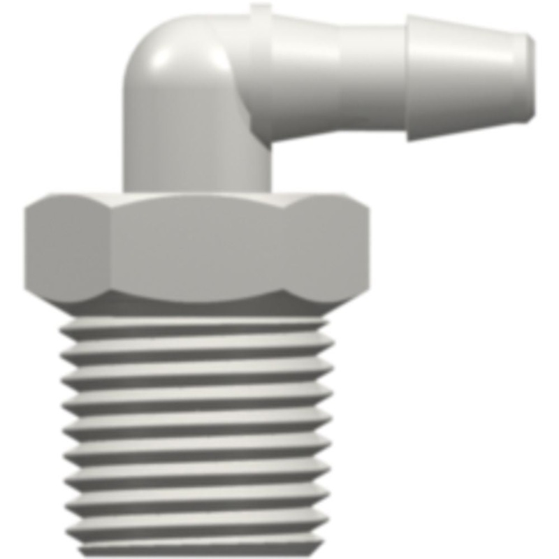 LinkTech 1/8-27 NPT Thread Elbow with 7/16 Hex to 200 Series Barb, 1/8 (3.2 mm) ID Tubing, White Nylon