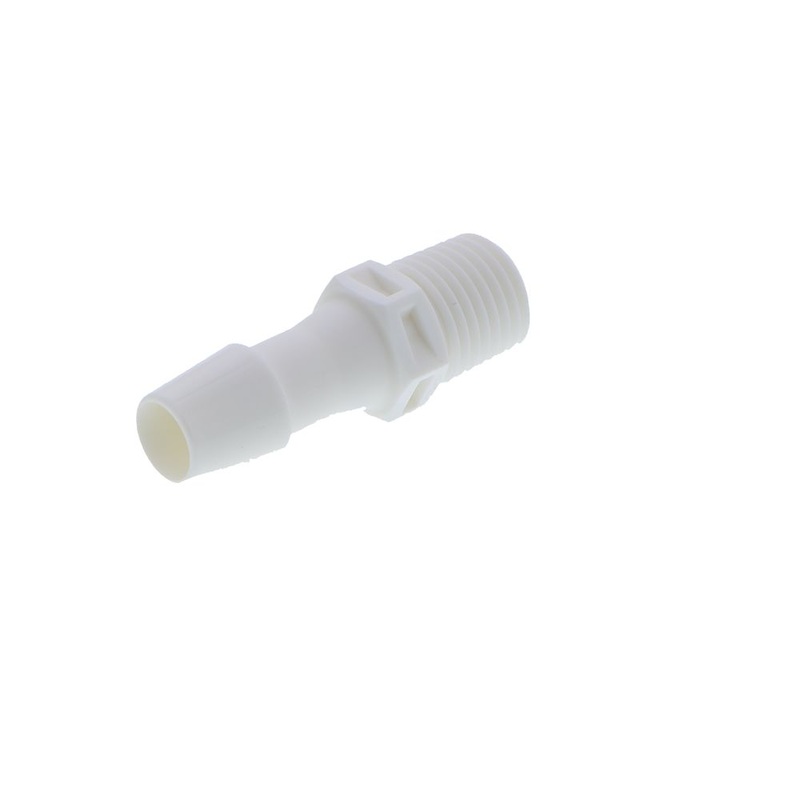 FitQuik Nylon Thread to Tube Straight Fitting – 1/4 NPT to 3/8 Hose Barb – White
