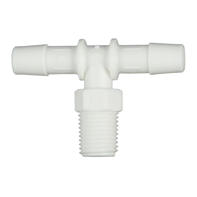 White Barb Tee x Male Branch – 3/8 ID Barb x 1/4 MNPT