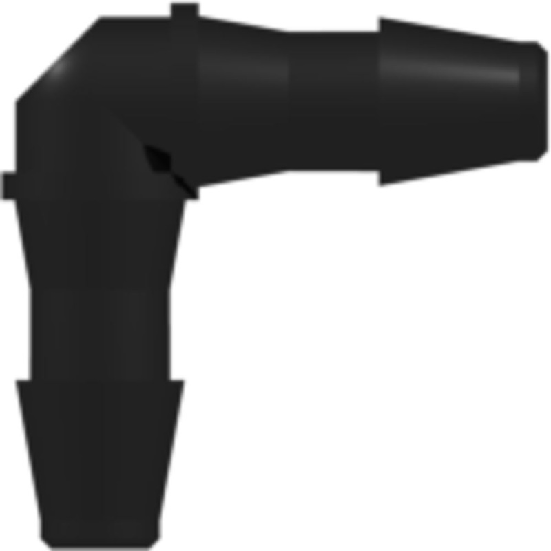 LinkTech Elbow Tube Fitting with 200 Series Barbs, 1/8 (3.2 mm) ID Tubing, Black Nylon