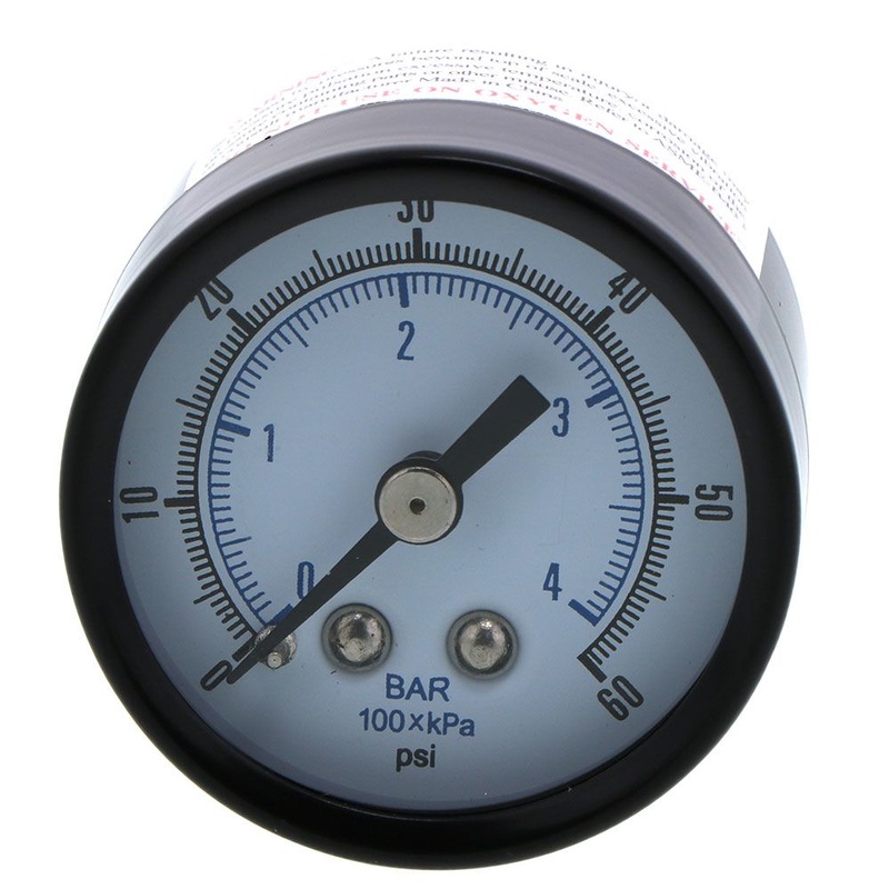 Water Pressure Gauge 60 PSI, 1/8 MPT, 1.5 Glass Dial, Center Mount, Black Steel Case