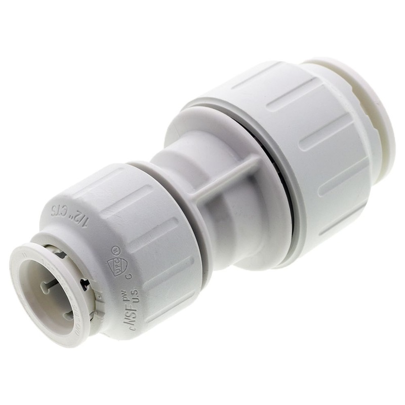 John Guest White Reducing Coupler – 1/2 CTS x 3/4 CTS