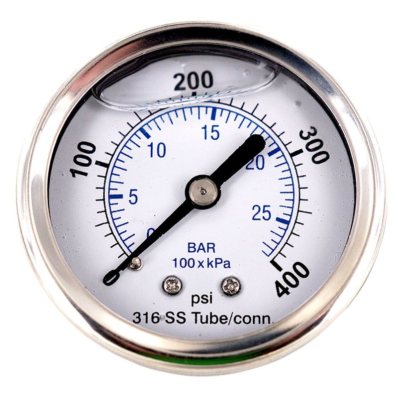Water Pressure Gauge 400 PSI, 1/4 MPT, 2.0 Plastic Dial, SS Case
