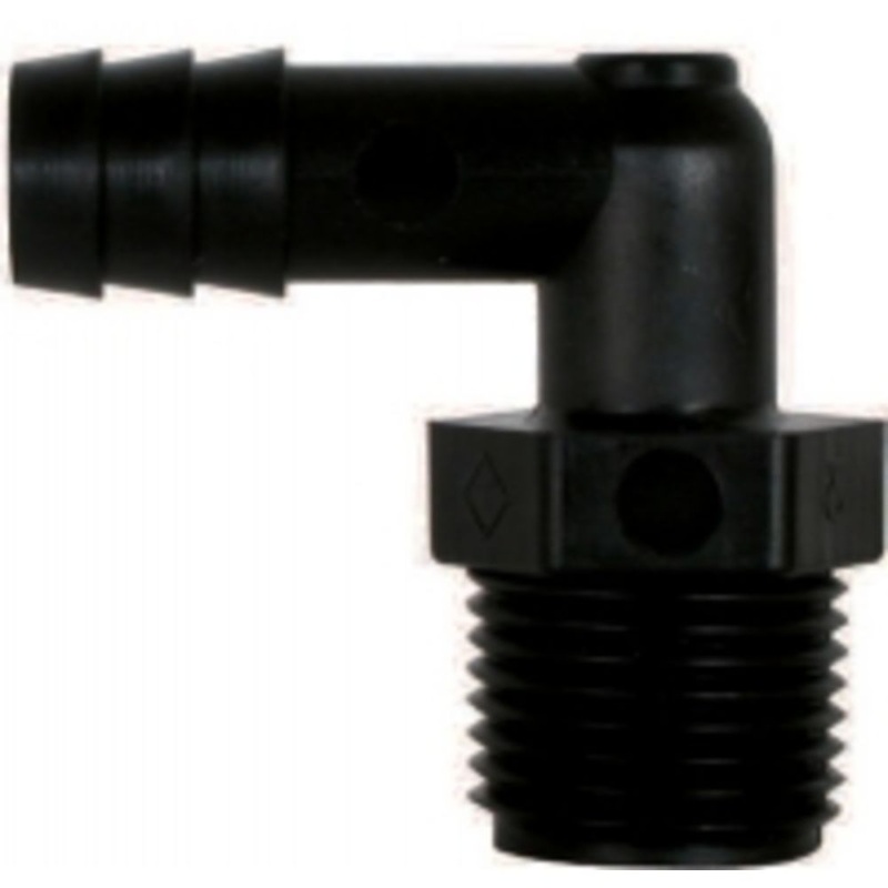 Male Elbow Barb Connector Black PP – 1/4 ID x 1/4 MNPT