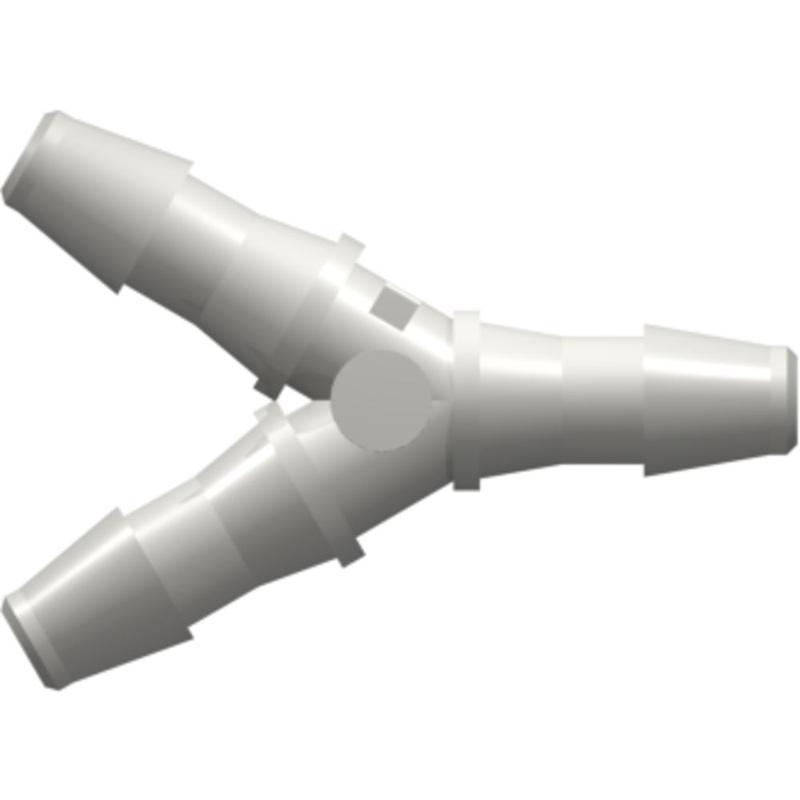 Y Tube Fitting with 200 Series Barbs, 5/32 (4.0 mm) ID Tubing, Natural Kynar PVDF