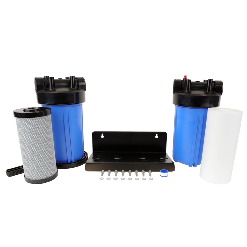 Whole House Water Filter System, 4.5 x 10 Twin Filtration Universal Housing 1 RPT Port