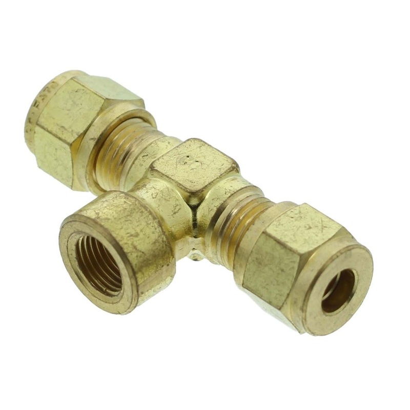 Brass Compression Female Branch Tee – 1/4 compression x 1/4 compression x 1/8 FPT