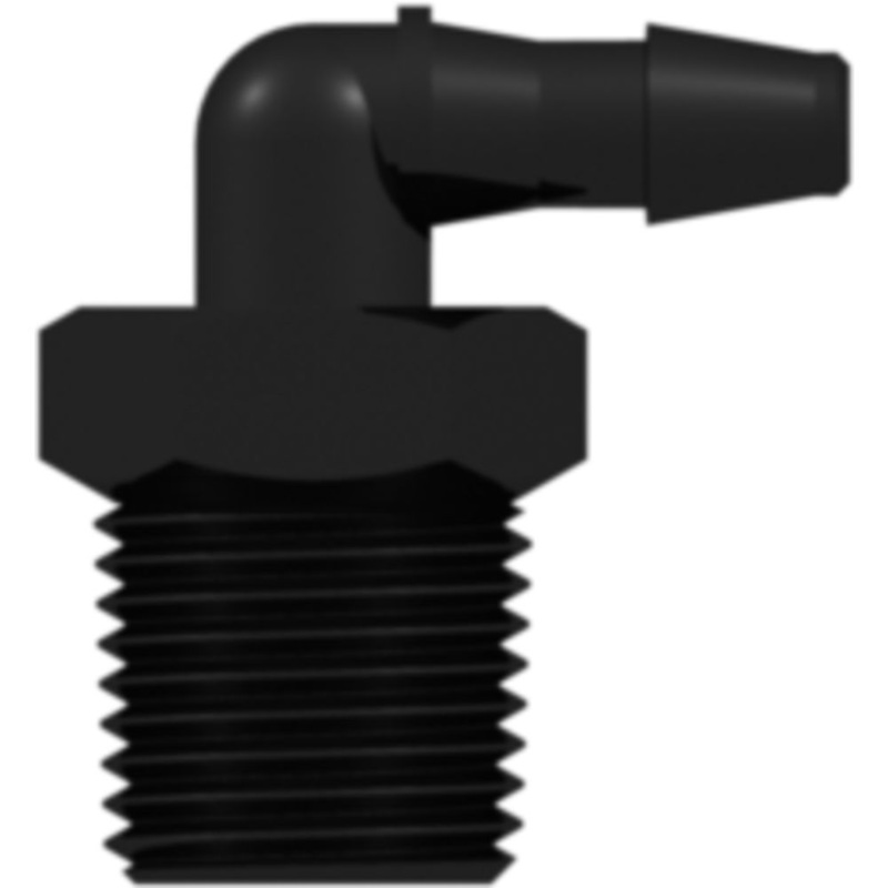 LinkTech 1/8-27 NPT Thread Elbow with 7/16 Hex to 200 Series Barb, 1/8 (3.2 mm) ID Tubing, Black Nylon