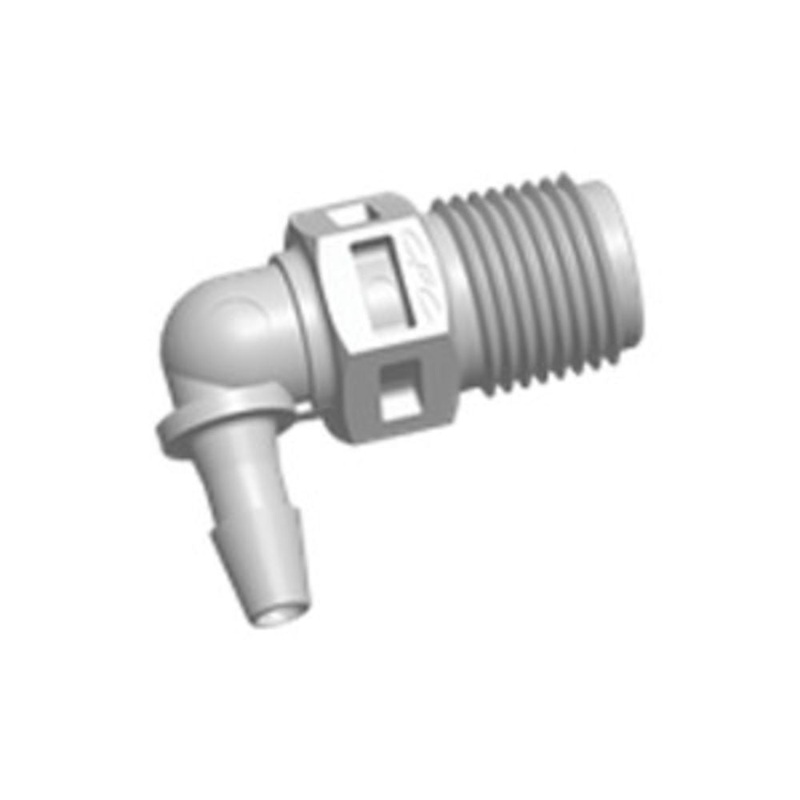 FitQuik PVDF (Kynar) Thread to Tube Elbow Fitting – 1/8 NPT to 1/8 ID Barb