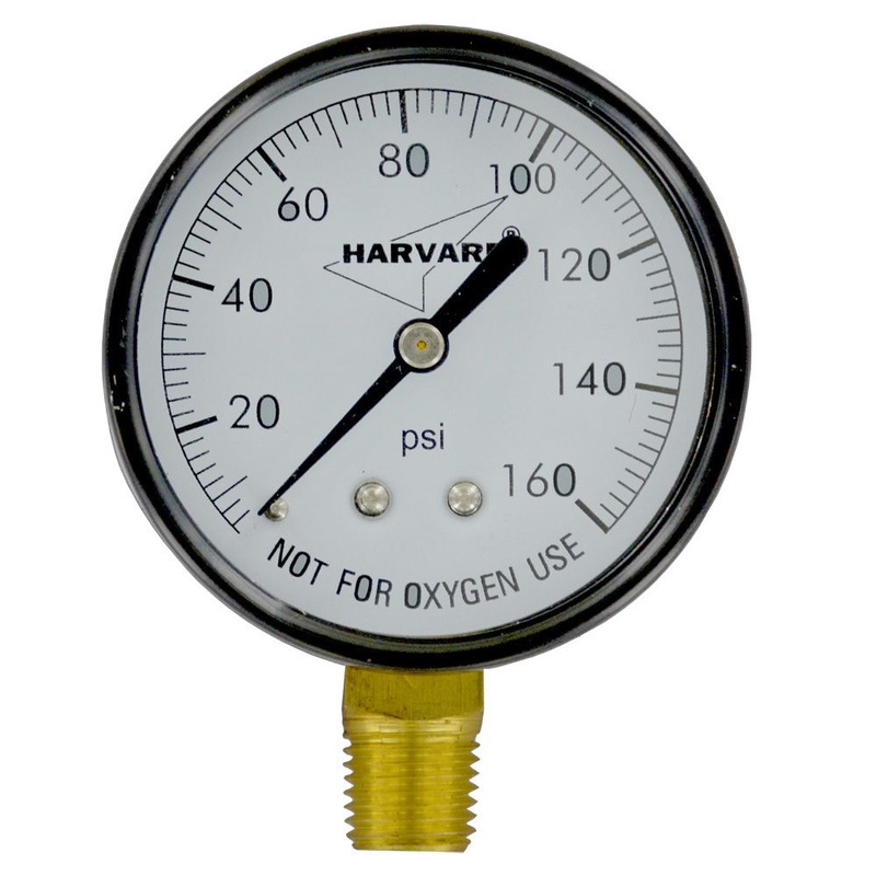 Water Pressure Gauge 160 PSI, 1/4 MPT, 2.5 Glass Dial, Lower Mount, Black Steel Case