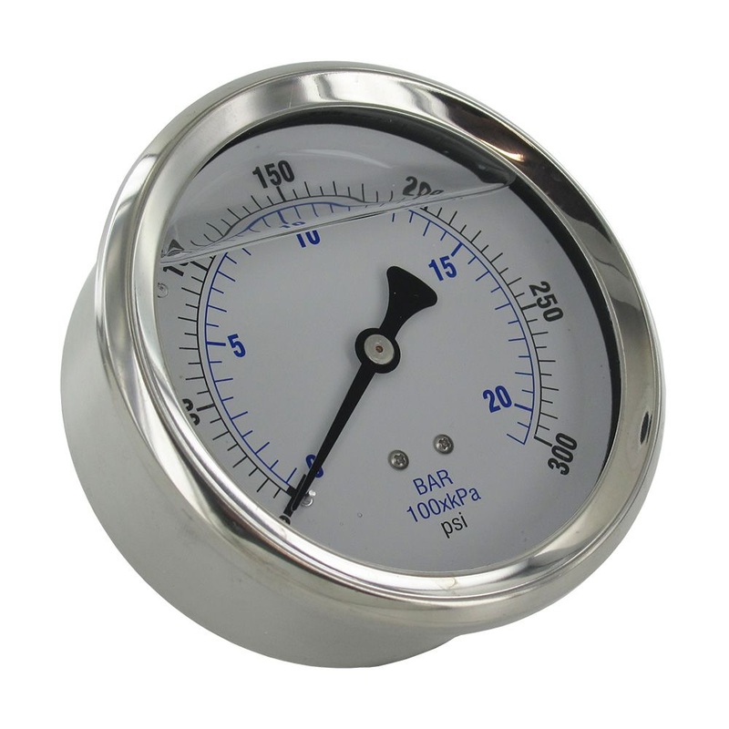 Water Pressure Gauge 300 PSI, 1/4 MPT, 4.0 Plastic Dial, Center Mount, SS Case